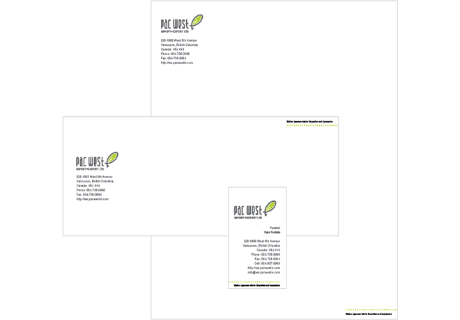 Pac West Import Export - Stationery Design
